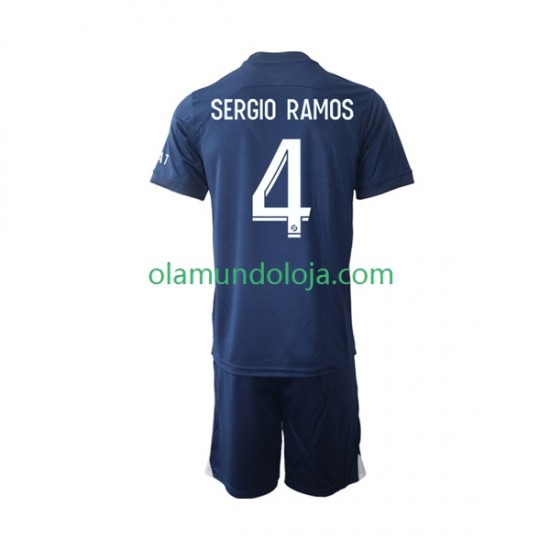 Camisola Paris Saint-Germain Sergio Ramos 4 Criança Equipamento Primeiro 2022-2023 Manga Curta